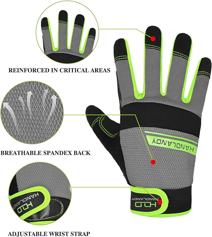 HANDLANDY Work Gloves for Men & Women, Utility Mechanic Working Gloves Touch Screen, Flexible Yard Work Gloves