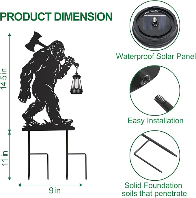 Bigfoot Metal Garden Stakes Decorative 2Pack,Solar Lights Outdoor Garden Decor Stake,Birthday Gifts for Mom Women,Decorative Metal Housewarming Ornament for Lawn Patio Yard Pathway Black.
