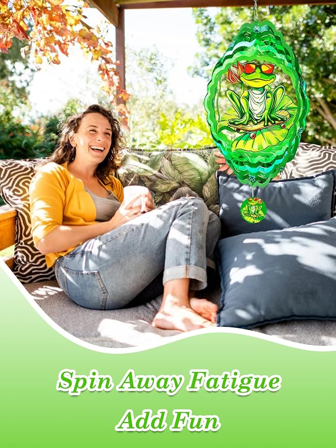 Frog Wind Spinner-3D Metal Hanging Wind Spinners, Perfect Ornament Gifts for Women/Men, 12 Inch Spinfinity Wind Spinner for Outdoor & Indoor Decorations, Yard Art, Garden Decoration