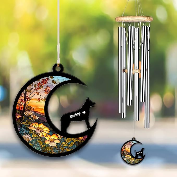 Czechoslovakian Wolfdog Sun Catcher Wind Chime, Custom Sunflower Suncatcher Dog Memorial Wind Chime, Dog Loss Gift, Dog Sympathy Gift, Pet Loss Suncatcher, Outdoor Garden Decor