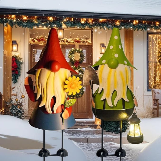 HONGLAND Solar Garden Gnomes Outdoor Statue -18 Inch Gnomes Decorations for Outside with Solar Lantern -3D Outdoor Figurines for Patio Yard Lawn Porch