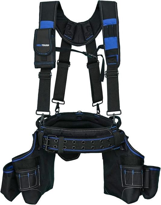 MELOTOUGH Pro Framer's Combo System Apron Tool Pouch Tool Belt with Suspenders Builder Heavy Duty Carpenter Suspension Rig Tool Belt and Multi Function (Blue)…