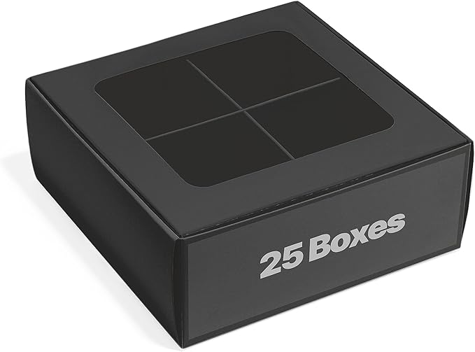 25 pcs Black Mini Cookie Boxes for 4 treats with Window and Dividers, Bakery Boxes, 6 x 6 x 2.4 Inches SMALL Baking Boxes, Square Cookies Box Decorating Supplies for Gift Giving
