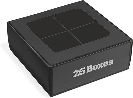 25 pcs Black Mini Cookie Boxes for 4 treats with Window and Dividers, Bakery Boxes, 6 x 6 x 2.4 Inches SMALL Baking Boxes, Square Cookies Box Decorating Supplies for Gift Giving