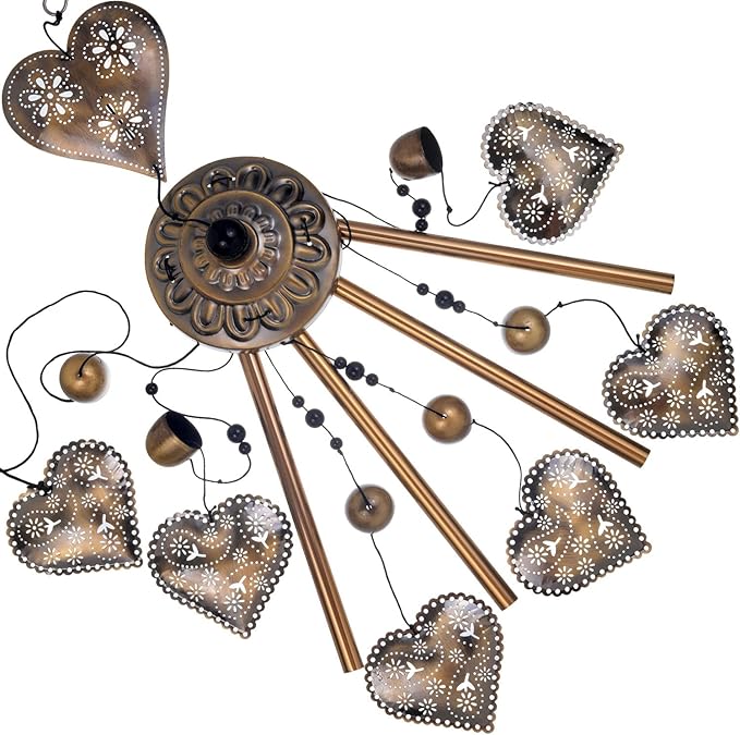 Heart Shape Wind Chimes for Garden, Gifts for Mom, Home, Balconies, Rooms, Patio, Indoor, Outdoor Heart Decoration, Hearts Shape Wind Catcher, Bronze Memorial Wind Bells, Hearts Wind Chimes Decor