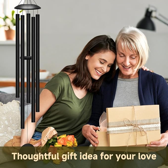 65" Extra Large Wind Chimes for Outside Deep Tone, 5 Thick and Bold Aluminum Tubes Tuned Relaxing Melody Wind Chime, Big Wind Chimes for Garden Patio Decor, Great Gift Idea for Mother's Day (Black)