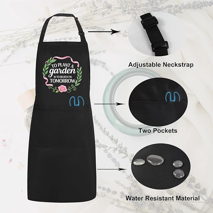 Gardening Apron for Women with Pockets, Adjustable Funny Garden Apron Gifts for Gardener Mom Wife Plant Lover