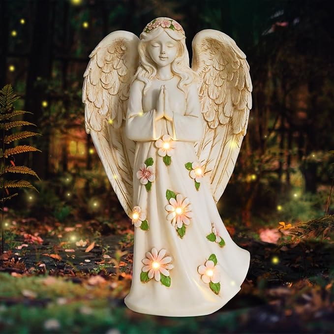 Angel Statue for Garden - 9.65 inches Guardian Solar Garden Statue, Gardening Gifts for Mom Grandma Lawn Ornaments Figurines for Outdoor Decor