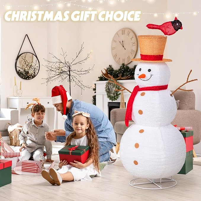 NALONE Lighted Snowman Christmas Decoration, Cool White Collapsible Snowman with LED Lights and Timer for Outdoor Yard Home (4FT)