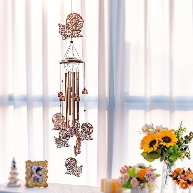 Sunflower Wind Chimes Outdoor Sunflower Gifts for Women Mom Men Dad Unique Birthday Gifts Metal Flower WindChimes for Outside/Indoors, Patio, Lawn, Yard, Home Decor, Outdoor Decor, Garden Decoration
