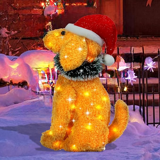 Lighted Dog Holiday Displays, Light Up Collapsible Dog Pre Lit Pop Up Dog Christmas Decorations for Indoor Outdoor Garden Yard Lawn Holiday Party Decor