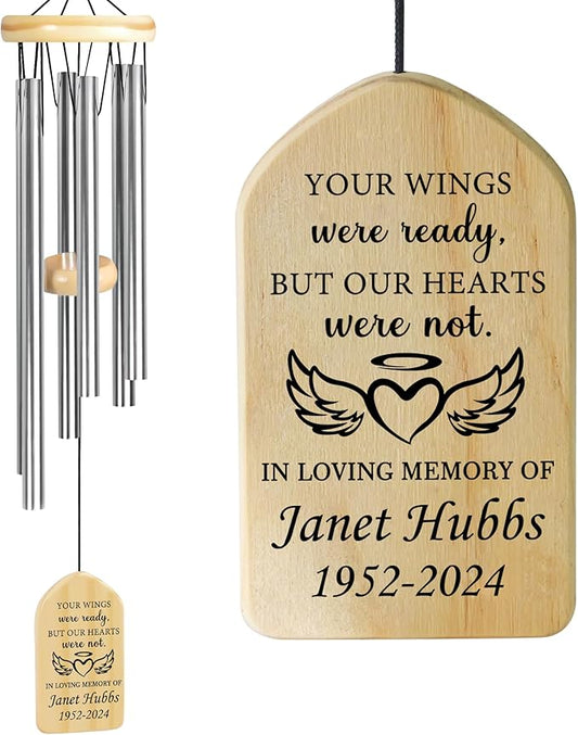 Your Wings were Ready Our Hearts were Not Sympathy Wind Chime | Personalized Memorial Wind Chime | Wind Chimes for Loss of Loved One | Memorial and Sympathy Gifts for Loss of Loved One
