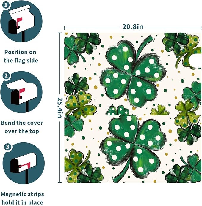 St. Patrick's Day Mailbox Covers Magnetic Standard Size 21 X 25.5 Inch Green Shamrock Magnetic Mailbox Cover St Patricks Day Mailbox Wraps Post Box Cover Decoration Outdoor Garden Home Yard