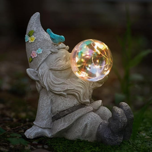 MININOVA Gnomes Garden Statues Outdoor Decor with Solar Lights Waterproof Cute Ornament for Outside Patio Lawn Housewarming Gifts