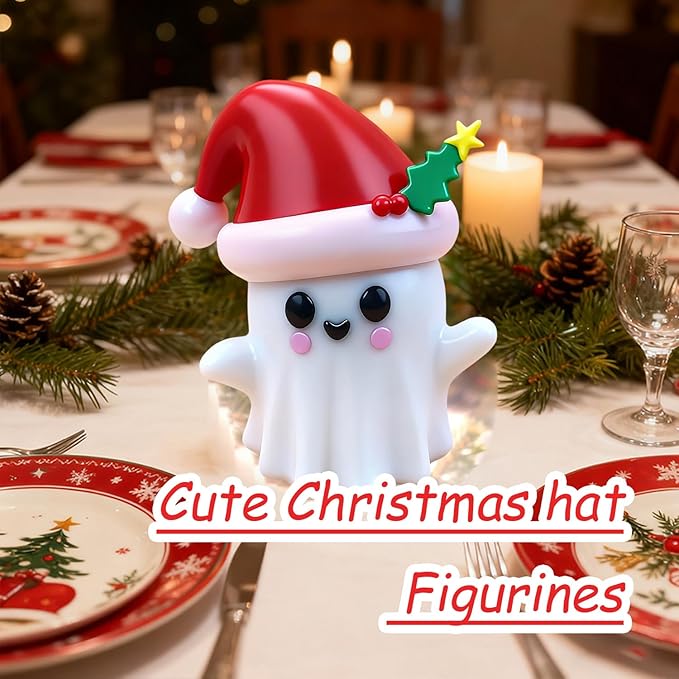 1 Pcs Christmas Ghost Figurine Cute Spooky Unique Design Cartoon Mini Figurines Desk Ornament Decorations Indoor for Christmas Decor Home Table Bedroom Office Desktop Display Ornaments