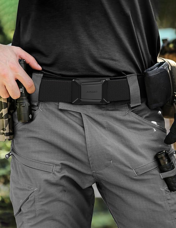 JUKMO Stretch Tactical Belt for Men, Military Work Rigger Hiking 1.5" Elastic Nylon Web Ratchet Quick Release Belt