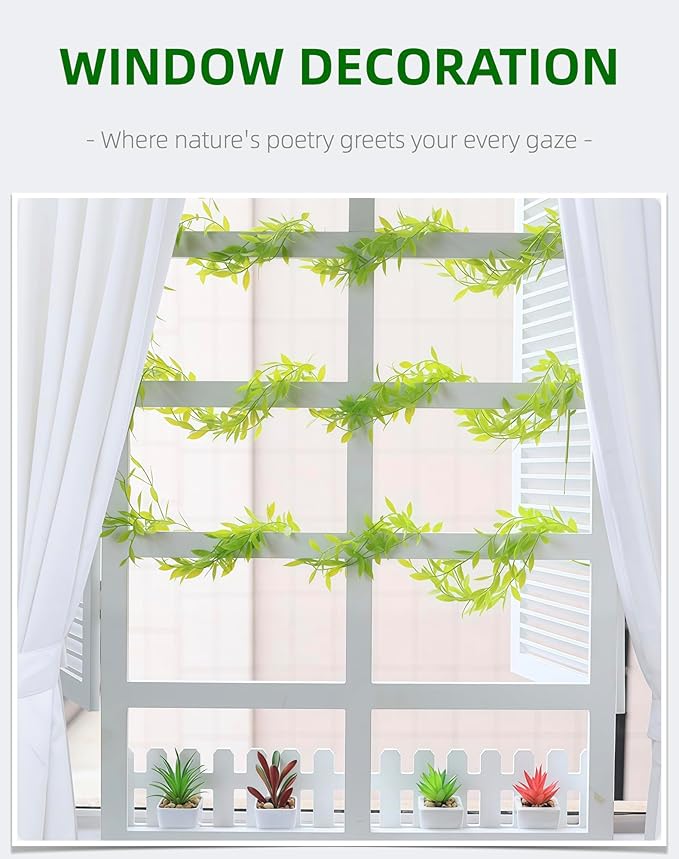 5 Pack Artificial Hanging Willow Vine (3.3ft) - Fake Greenery Plants for Indoor/Outdoor Decor, Wedding & Photography - Pure Green Design (No Basket Included)