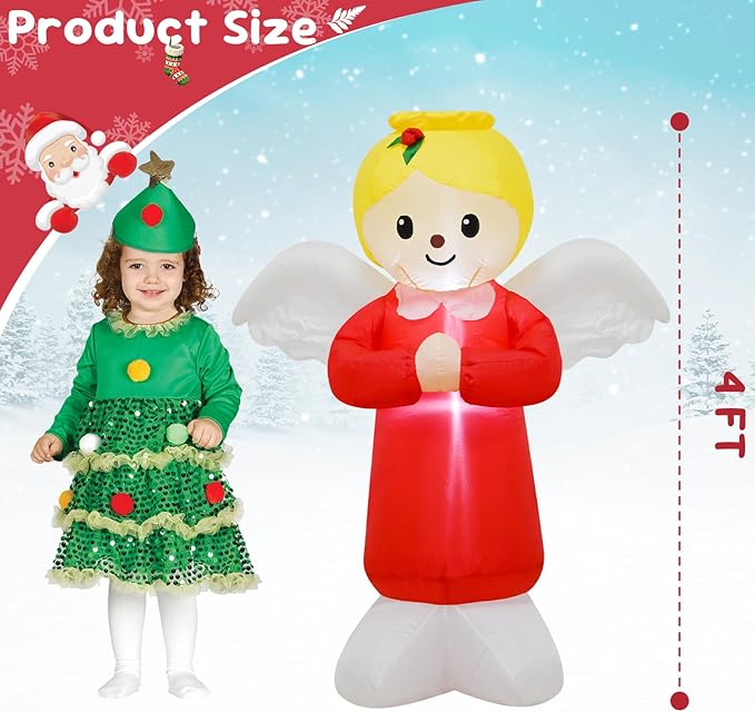 TRMESIA 4FT Inflatable Christmas Angel, Indoor Outdoor Decoration for Home School Church Xmas Blou up Decor Garden Yard Lawn Decor Holiday