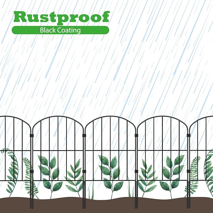 OUSHENG Decorative Garden Fence Fencing 10 Panels, 10ft (L) x 24in (H) Rustproof Metal Wire Border Animal Barrier for Dog, Flower Edging for Yard Landscape Patio Outdoor Decor, Arched