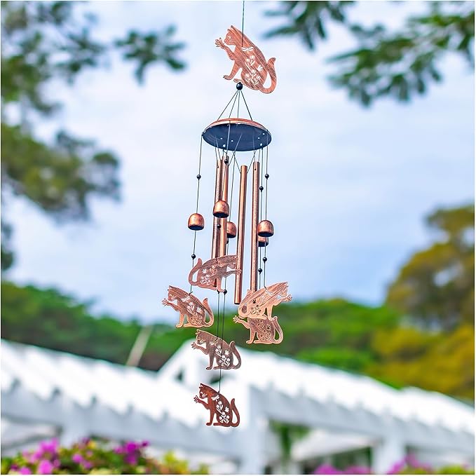 Cat Wind Chimes Outdoor Cat Gifts for Women Men Mom Dad Birthday Unique Gardening Gifts Metal WindChimes for Outside/Indoors, Lawn, Patio, Home, Yard Decor, Garden Decorations