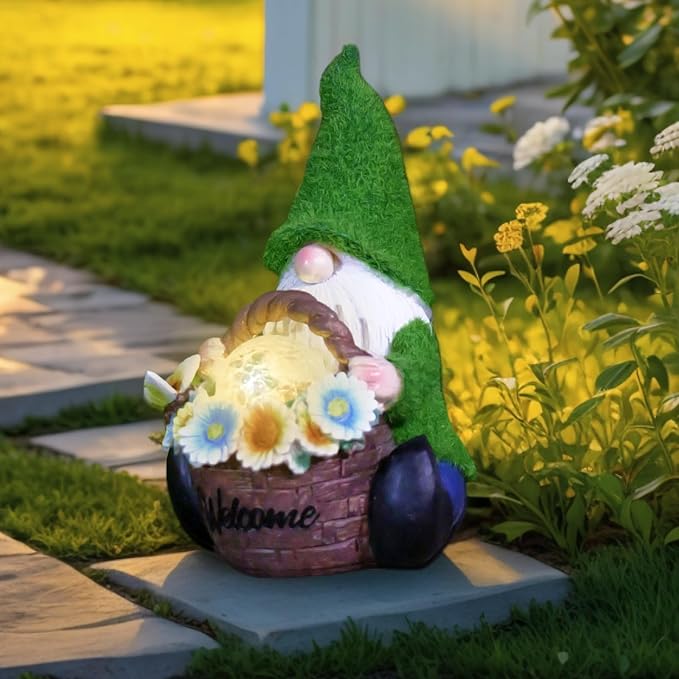 Garden Gnome Statues Decor with Solar Lights, Outdoor Decorations for Yard Porch Lawn Balcony Patio, Housewarming Gifts