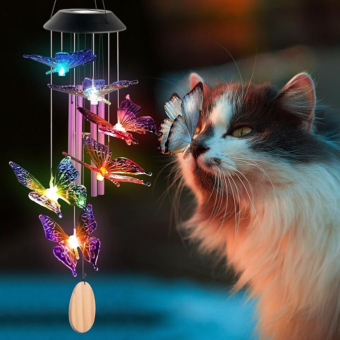 Butterfly Mom Gifts for Mothers Day Grandma Gift, Butterfly Solar Wind Chimes for Outside Solar Lights Outdoor Decor Hanging Mobile for Garden Patio Yard Porch Decoraion Birthday Gifts for Women