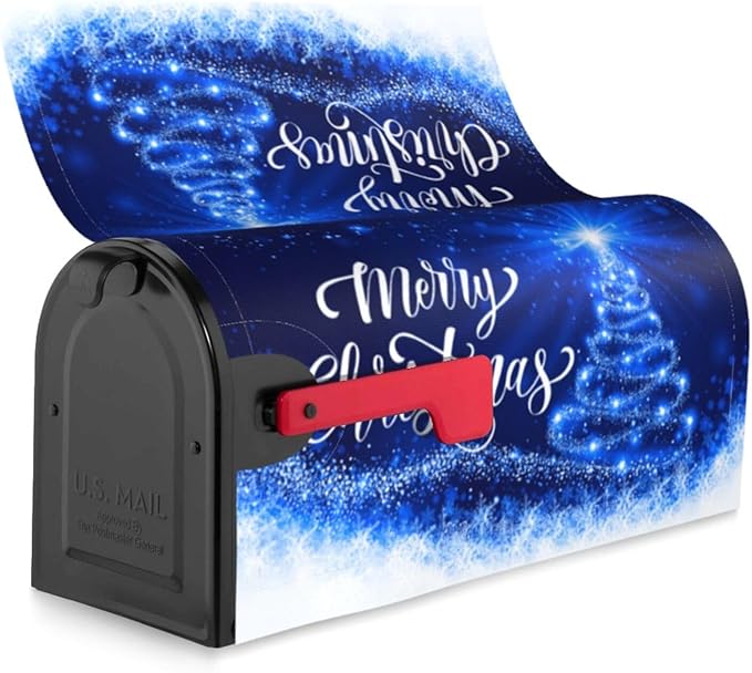 Mailbox Covers Merry Christmas Blue Snow Tree Magnetic Letter Post Box Cover Standard Size 25.5 x 21 Inch Garden Yard Home Decorative