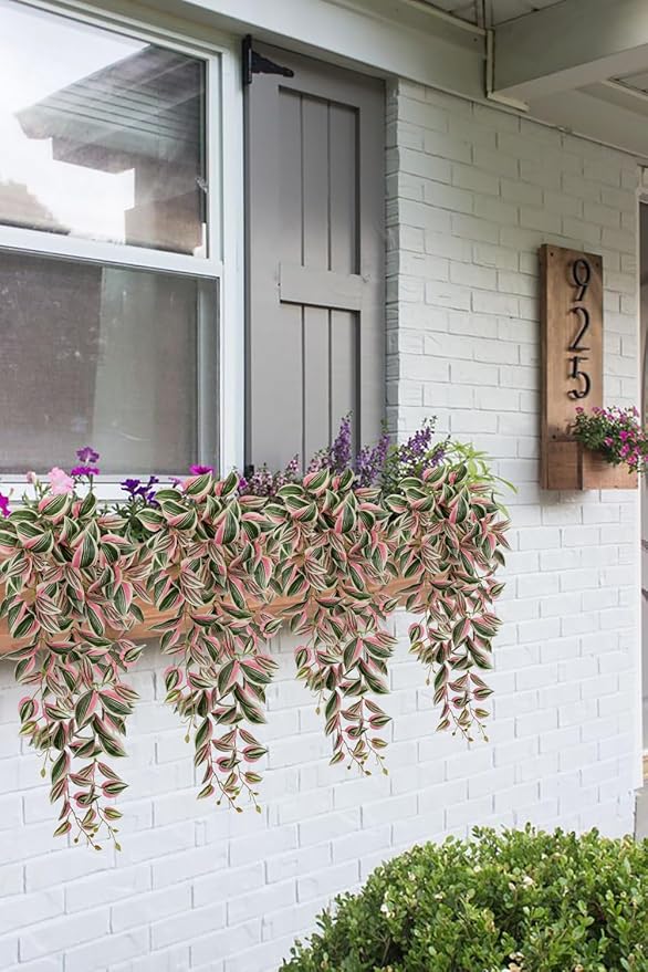DILATATA Fake Hanging Plants Artificial Hanging Plants 187 Leaves Faux Wandering Jew Hang Leaves Plant for Wall Shelf Home Indoor Outdoor Decor - 2 Pack