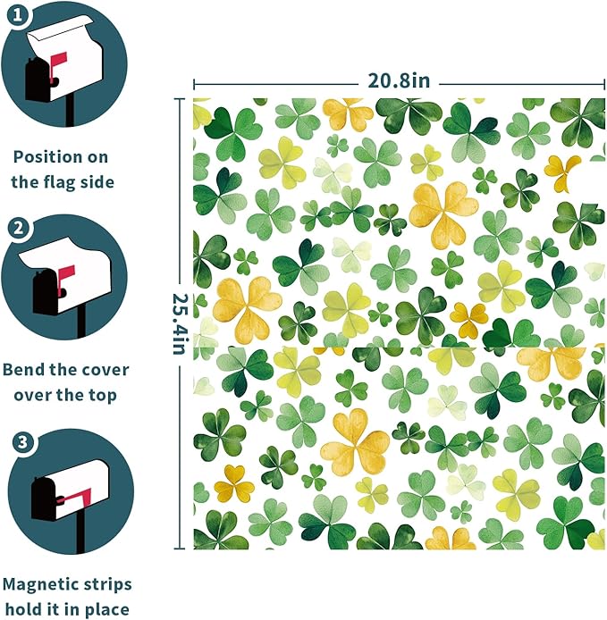 St. Patrick's Day Magnetic Mailbox Cover - Green Shamrock Design, Standard Size 21 x 25.5 Inch, Outdoor Yard Decor