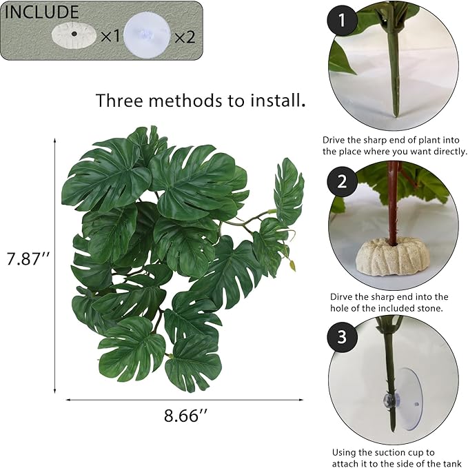 IBWell Fake Reptile Plants for Terrarium, Decor, Turtle Tank with Suction Cup