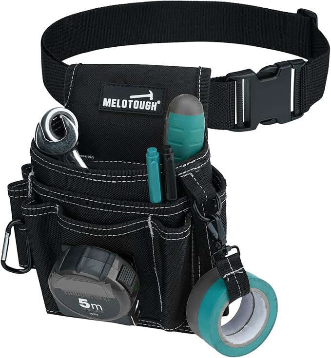 MELOTOUGH Electrician Tool Pouch with Belt Clip, 2 Inch Heavy Duty Work Belt Set for Men, Utility 13 Pockets Tool Pouch for Contractors & Roofing, Adjustable Carpenter Organizer Set