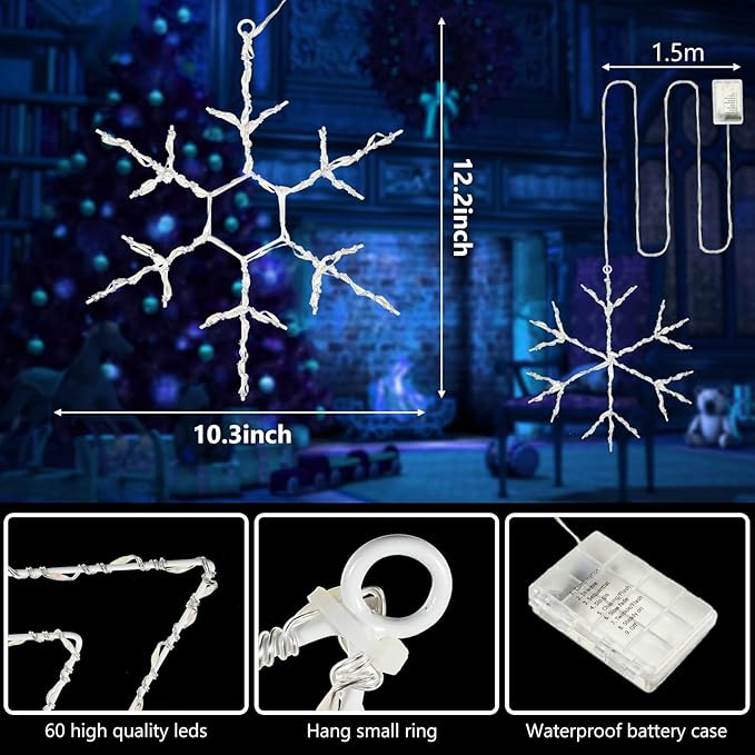 Tuanse 8 Pcs Christmas Silhouette Window Lights Christmas Snowflake Lights with Remote Control LED Lighted Snowflake Decorations Xmas for Window Wall (Blue)