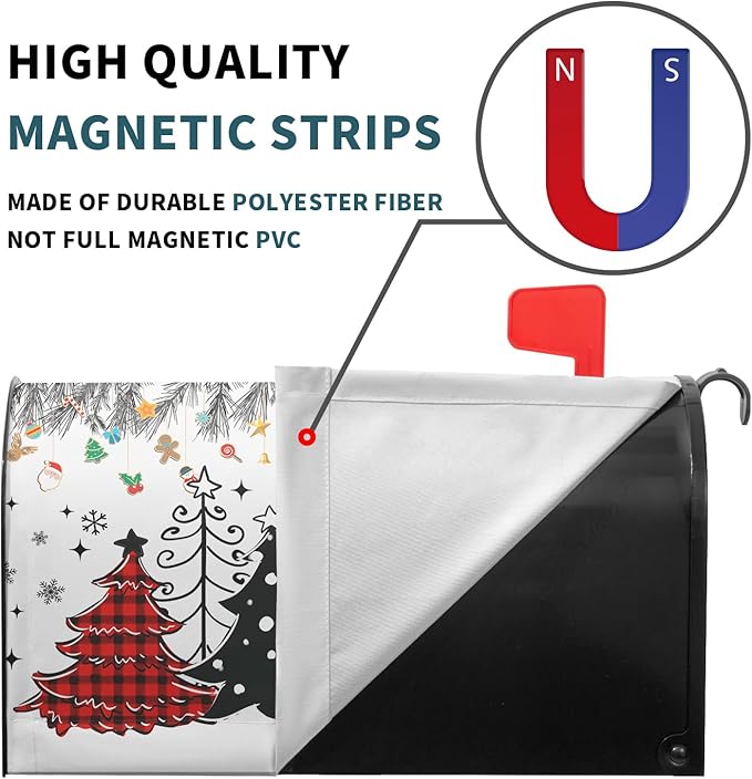 Xmas Trees Mailbox Cover Magnetic 21"x18" Red Black Buffalo Plaids Falling Snowflakes Winter Collection Mailbox Wrap Post Cover Standard Size for Yard Garden Outside Holiday Decor