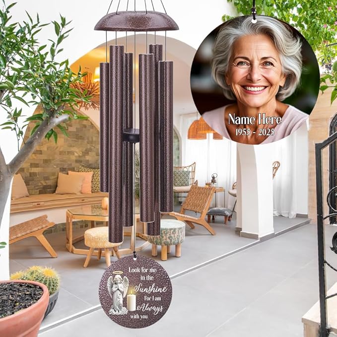 Sympathy Wind Chimes, Personalized Wind Chime for Loss of Loved Father/Mother, Commemorative Memorial Angel Bereavement Condolences Gifts for Funeral 36inch (Produced in USA)