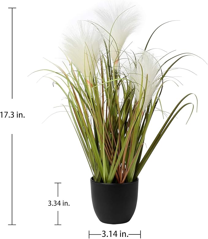 Briful Fake Plants 17" Artificial Potted Plants Faux Pampas Grass Plant with Black Pot Faux Plants Indoor for Home Bedroom Office Farmhouse Table Centerpiece Decoration