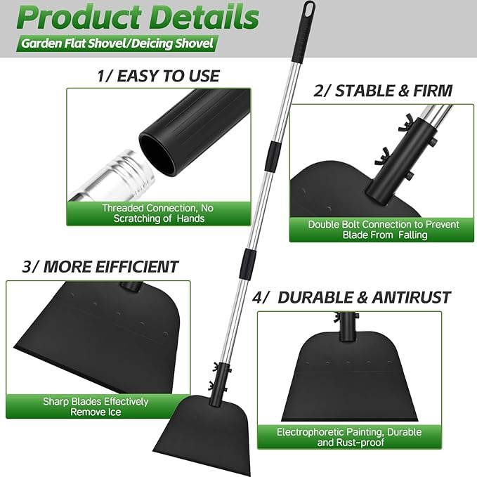 DEMARRE Snow Shovel, Floor Scraper & Ice Scraper, 55 Inch Flat Shovel for Snow Removal, Portable Snow Shovel for Driveway and Car, Garden Snow Pusher and Scraper Tool for Road and Outdoor Cleaning