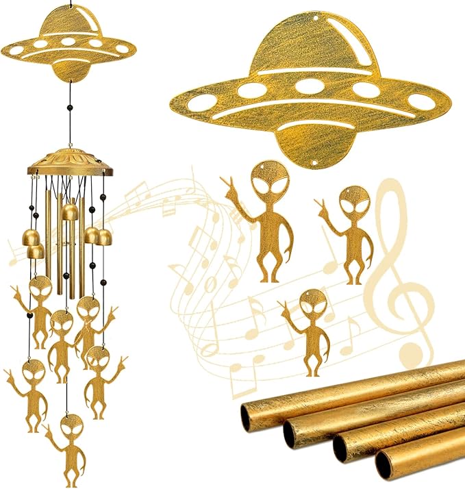 Alien Wind Chimes for Outside, Extraterrestrial UFO Windchimes Decor, Metal Saucerman Bell, UFOs & Aliens Wind Chime Yard Garden Decor Outdoor, Men/Women/Memorial/Housewarming/Birthday/Festival Gifts