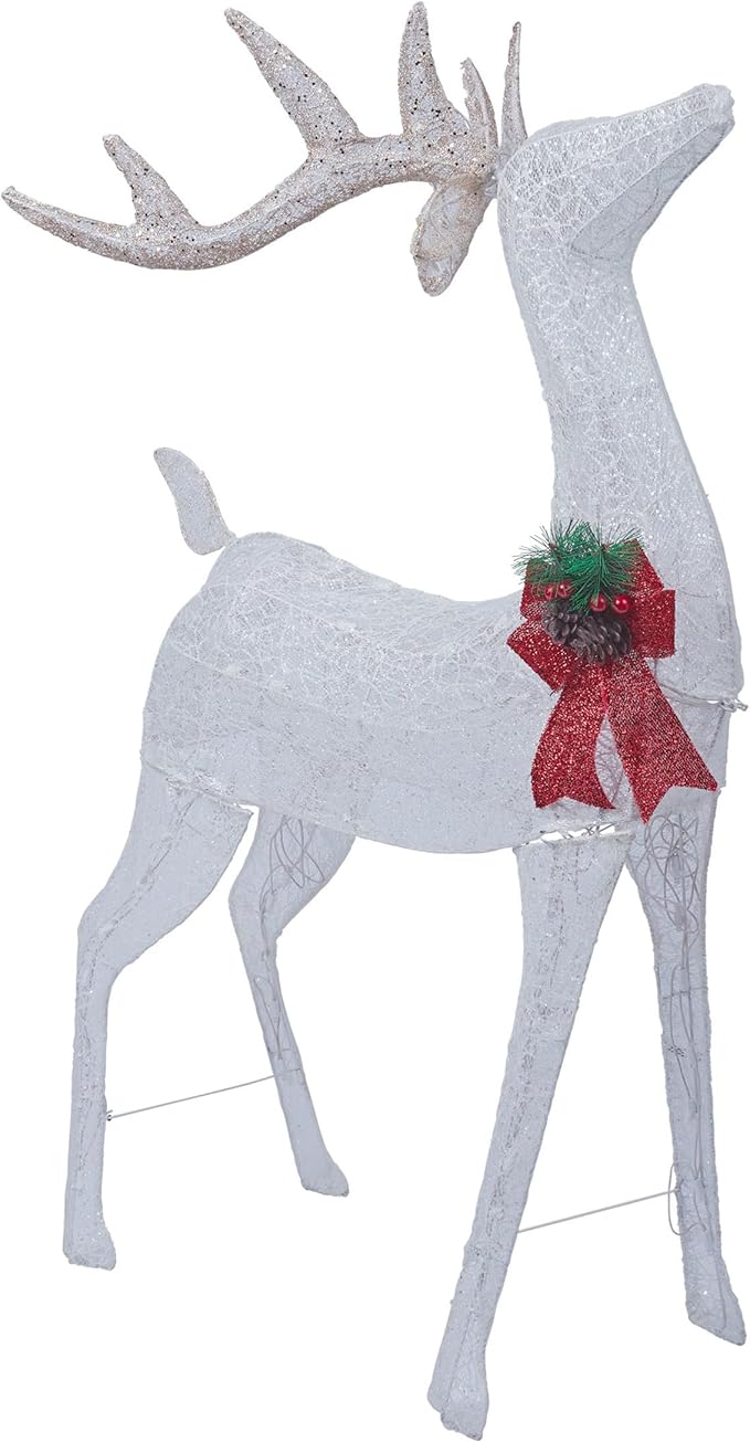 Alpine Corporation 50" H Mesh Holiday Reindeer Lawn Decoration with Cool White Lights, Christmas Decoration