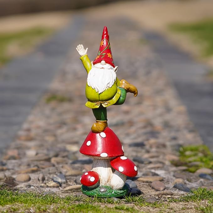 Topadorn Vegetable Garden Gnome Standing on Mushroom, Outdoor Decor for Yard & Patio, Funny Christmas & Holiday Statue Gift