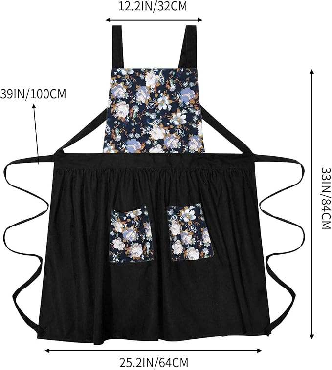 Vintage Pinafore Apron Dress for Women with Pockets Cute Floral Chef Aprons for Kitchen Cooking Baking Gardening