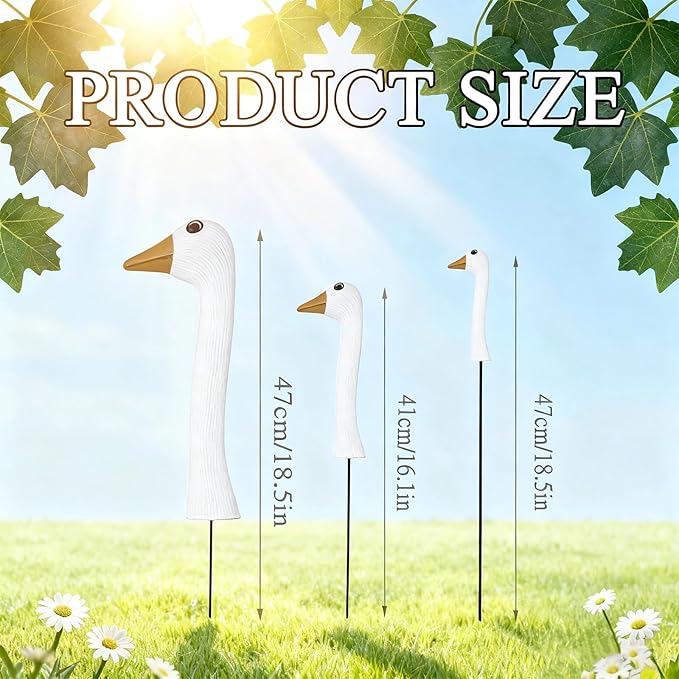 Mingzhang Garden Porch Goose Statues Decor 3PCS Goose Garden Stake Figurines for Outdoor Lawn Garden Yard Patio Decoration Housewarming Birthday Gifts for Women White