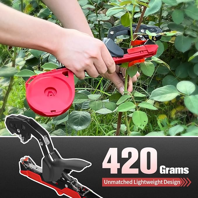 Professional Plant Tying Machine to Bind Tomatoes and Grapes Effortless Garden Tape Tool for Gardeners Farmers, Including Spare SK5 Blade, Garden Tapes and Staples, Red/Black