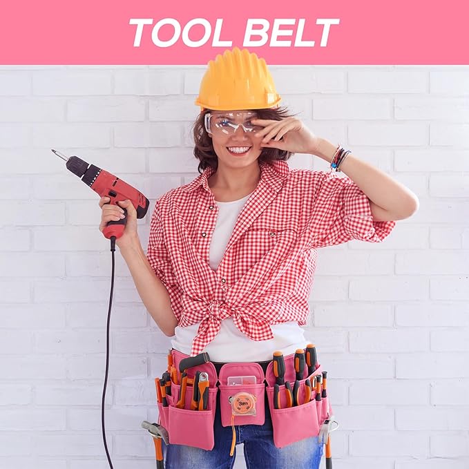 19 Pocket Tool Belts - Gardening Belt with Quick Release Buckle,Adjustable Utility Belt,Work Apron for Men and Women,for Gardening,Electrician,Carpenter,Construction Tool Belt,Gifts (Pink)