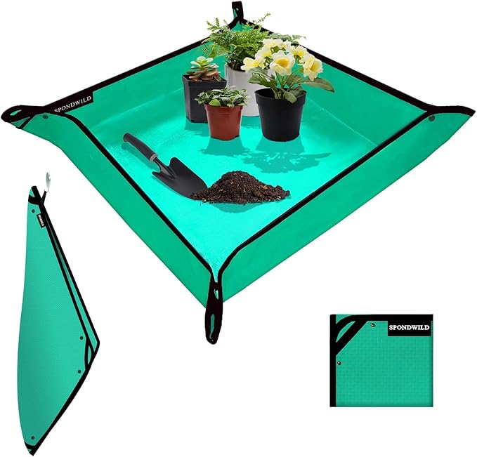 (BFCM Deal) SPONDWILD Large Plant Transplanting Mat -39.5"x39.5" PE Thickened Waterproof Potting Mat, Succulent Gardening Mat, Portable Repotting Mat for Mess Control