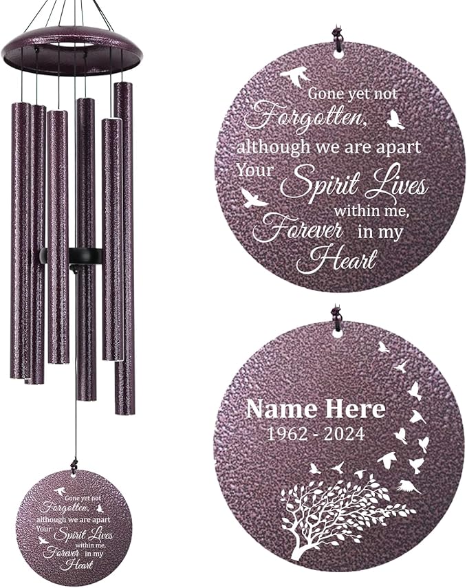 Sympathy Wind Chimes Personalized, 36in Deep Tone Chimes in Loving Memory, Loss of Loved One, Sympathy Gifts Memorial Gifts for Funeral, Outdoor (Produced in USA)