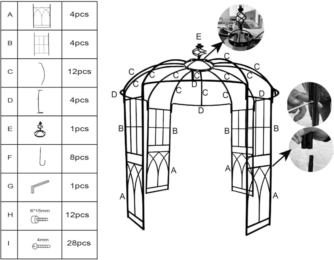 8.8 FT Birdcage Shape Garden Arch,Pergola Pavilion for Climbing Plants Outdoor,Steel Wedding Arches for Ceremony Party,Metal Garden Arbor for Patio,Backyard,Black