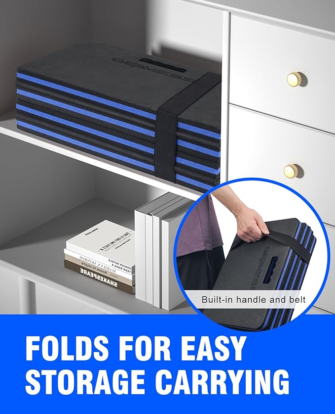 1.1" Extra Thick Foldable Kneeling Pad Mechanic Mat with Handle & Belt & Tool Compartments, Soft Foam Knee Cushion for Gardening, Garage Work, Workshop Repairing, Yardwork (47.2" x 15.7")