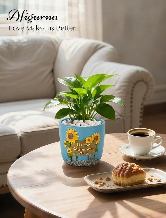 Plant Pot Retirement Gift for Woman - Happy Retirement 2025 - Hand-Painted Flower Pot for Unique Retired Gifts or Retirement Party Decorations - Succulent Planter with Drainage 5.3 inch