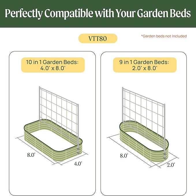 Vego Garden Metal Frame Tomato Trellis, Garden Trellis for Climbing Plants Like Cucumber Beans Tomatoes & Vines, 8.0ft Long Metal Trellis for Raised Garden Beds