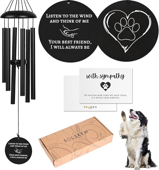 Dog Memorial Gifts, Dog Memorial Wind Chime, Pet Loss Sympathy Gift, Bereavement Gift & Passing Away Remembrance Memory Garden 28" Black